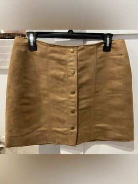 GAP Camel Suede Button-Front Mini Skirt